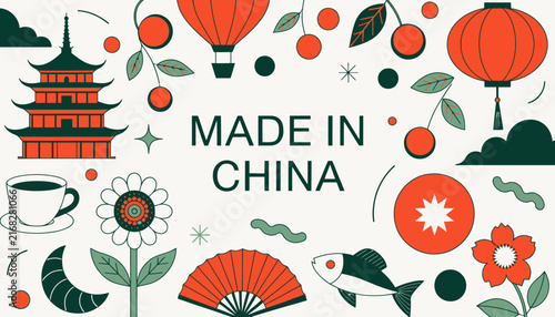 Made in China Concept: Illustration of Chinese Icons and Symbols