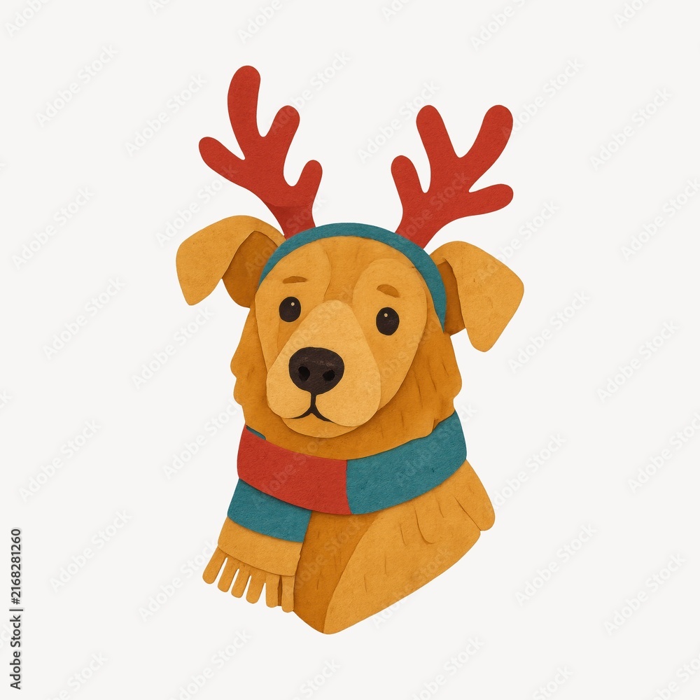 Obraz premium Festive dog with reindeer antlers
