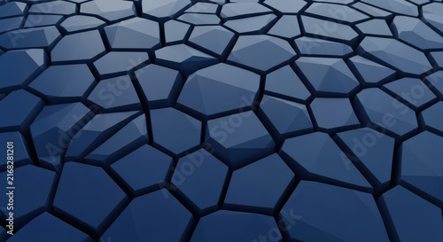 Abstract Blue Stone Mosaic Pattern Geometric Texture Background Polygonal Tiles Modern Design 3D Rendering Dark Blue Facets Angular Surface