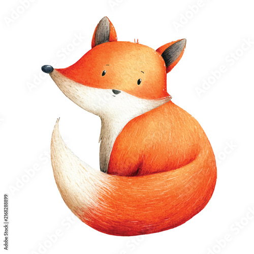 Картината върху платно Cute Cartoon Fox Sitting Alone 1.