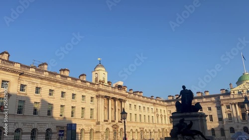 Central view of Somerset House in London. Editorial concept of historical architecture, cultural institutions, and iconic landmarks in the UK capital