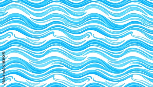 Blue and white watercolor pattern resembling stylized ocean waves with a simple and artistic aesthetic