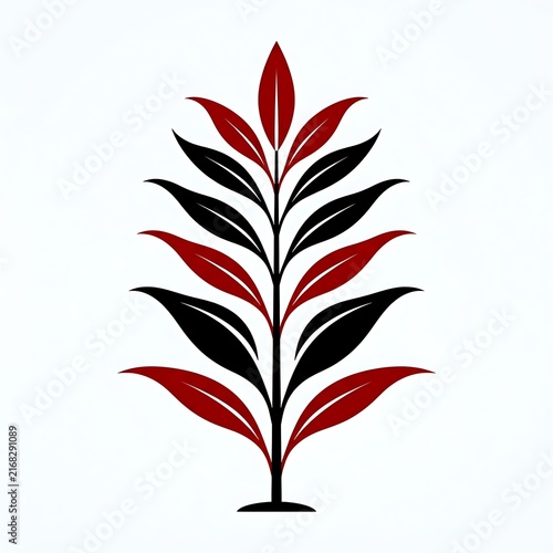 Red and black ornate leaf plant illustration