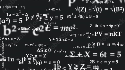 Mathematics and physics formula equation dynamically animate background with alpha channel, animation complex science, math, education, and complex poblem solving concepts. Motion design.