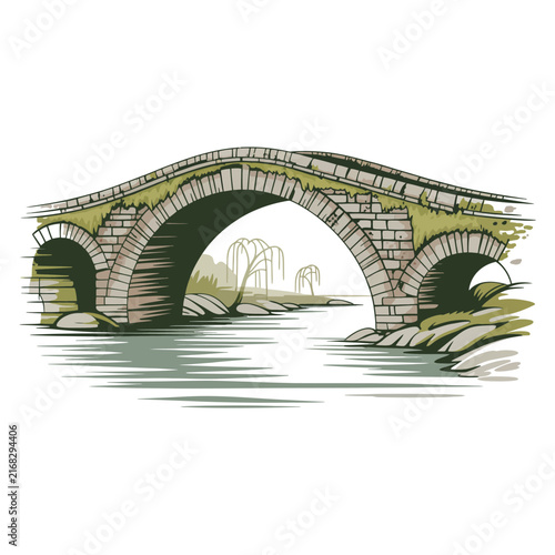 Bridge Over the River Thames with Historic Stone Arch Architecture, Serene Water, Green Trees and Scenic City Landscape Under a Clear Sky