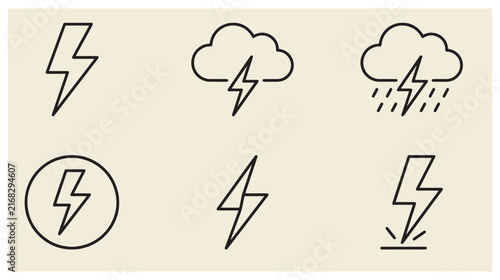Weather icons set representing thunderstorms rain and electrical lightning strikes with lightning meteorology electrical forecast environment illustration electricity