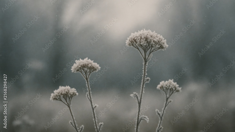 Fototapeta premium Serene frosty flowers in mist desktop wallpaper