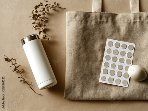 Eco-friendly lifestyle products on a natural background