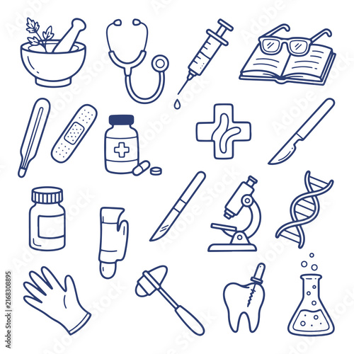 Medical, Science, and Dental Equipment Line Icon Set Vector Illustration