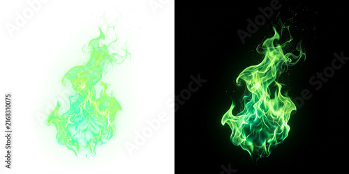 Canvastavla Green fire flame effect, mystical emerald bonfire, glowing magic energy
