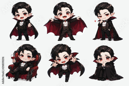 Foto Cute Kawaii Chibi Vampire Count Character Set Vector Illustration