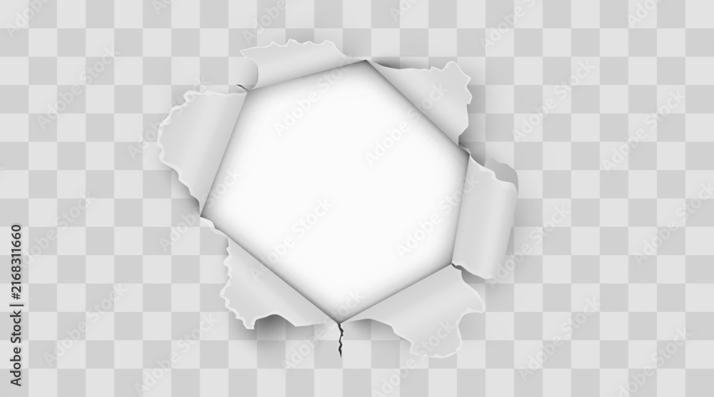 Naklejka premium Torn paper hole with curled edges on a transparent background.