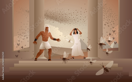 Biblical vector illustration series in neutral colors, the ten plagues of Egypt, third plague, plague of lice or gnats