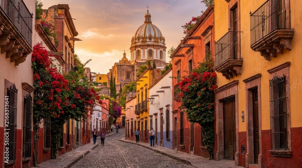 Fototapeta premium Colonial street in San Miguel de Allende Mexico