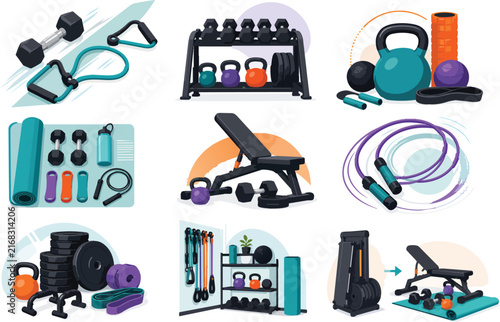 Fitness Equipment Collection Set for Gym and Home Workout
