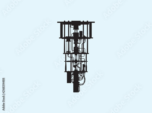Front silhouette of a quantum cryostat cylinder on a perfect white background