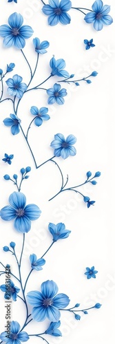 Delicate blue flower branches on white botanical background