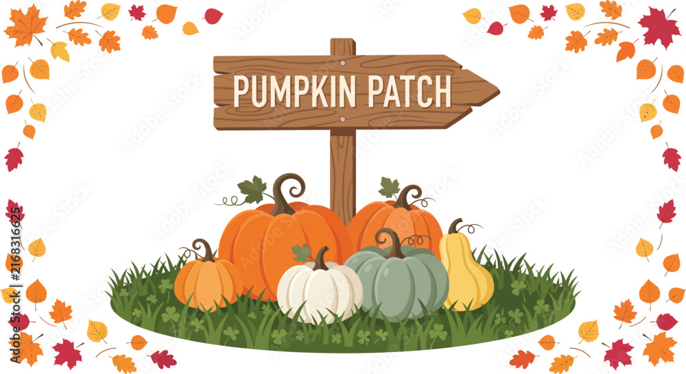 Naklejka premium Rustic Wooden Pumpkin Patch Directional Sign Vector