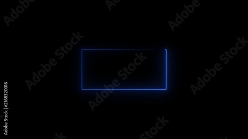 4k Square rectangle picture frame with neon color motion graphic on isolated black background. Light moving for overlay element. 