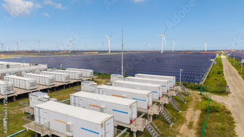 Hybrid Renewable Energy Farm With Solar Wind And Storage Units