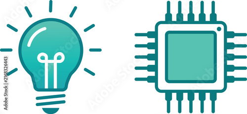 Innovation Technology Icon  Lightbulb Idea Microchip Processor Vector Illustration Teal Startup Digital Transformation Design Element