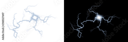 Bright blue lightning flash isolated on transparent background