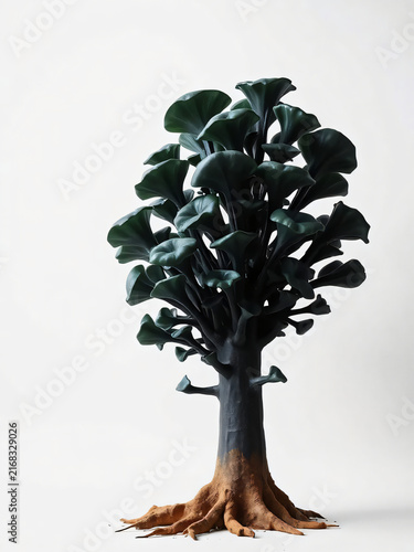 Bonsai Tree with Exposed Roots Isolated on White Background Minimalist Nature and Botanical Concept