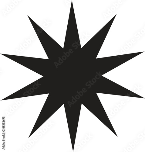 Black starburst silhouette on a white background