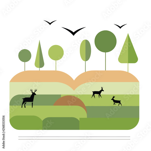 Cute cartoon animals playing in a lush green meadow.