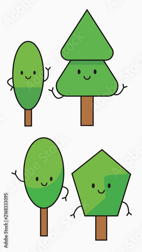 Cute cartoon broccoli characters standing on sticks.