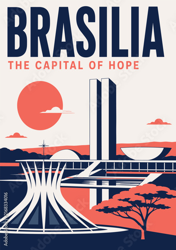 Brasilia Capital of Hope - Modern Travel Poster Illustration