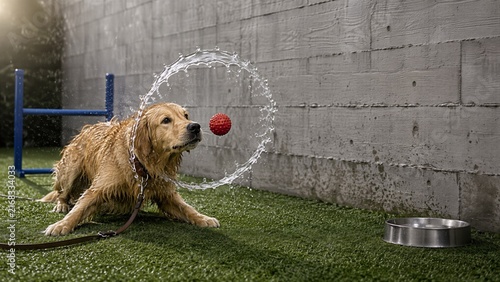 Returning Dog Toy Bursts Through a Vertical Water Loop