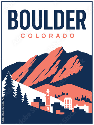 Boulder Colorado Travel Poster - Flatirons Mountain Landscape