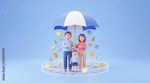 An illustration depicting family under protective umbrella.