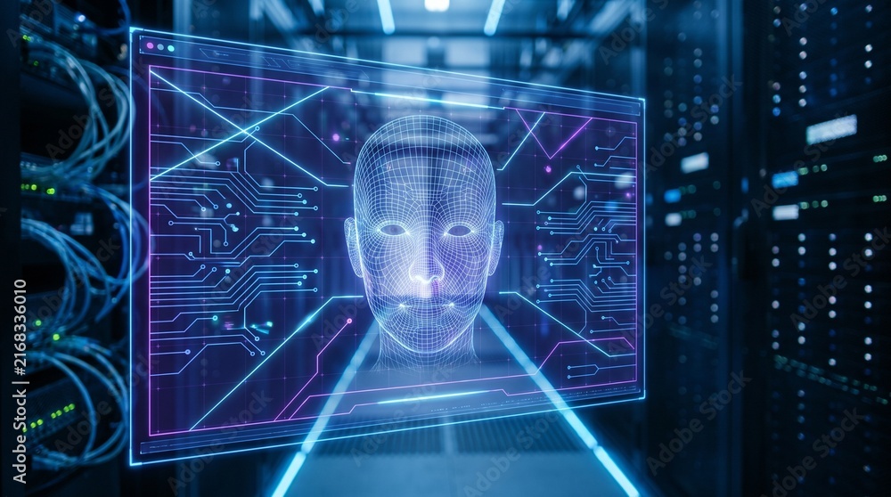 Fototapeta premium A high-tech screen displaying digital data and face metrics.