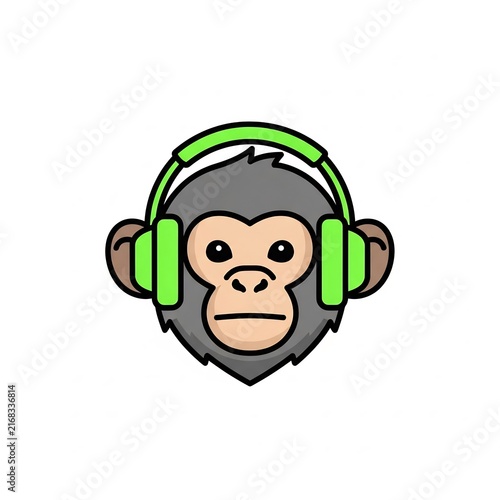 Monkey mascot logo wearing green headphones