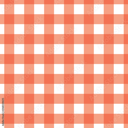 Orange gingham seamless pattern background, coral checkered plaid texture for fabric, kitchen tablecloth, picnic and textile print design.