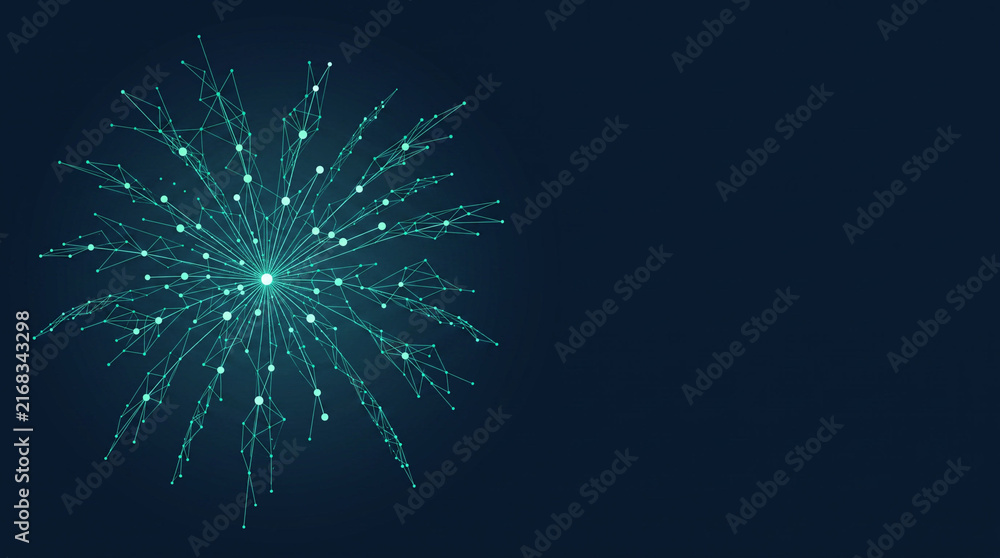Fototapeta premium Futuristic Plexus Fireworks – Digital Network for New Beginnings, Fresh Start and Innovation