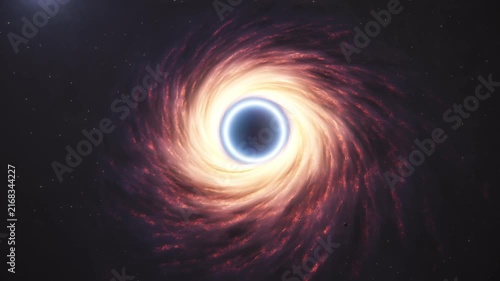 Universe mysteries, massive black hole pulling deep galaxy nebula in cosmos. 3d animation.