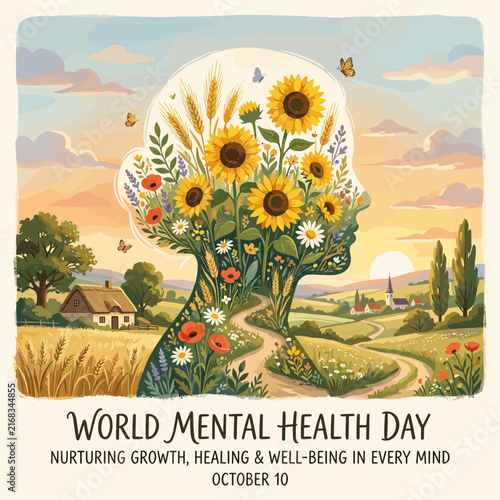 Flower head silhouette for World Mental Health Day.