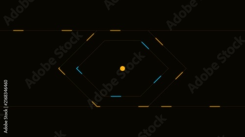 Minimalist hud hexagon interface animation with pulsing data points and digital geometric lines 4k