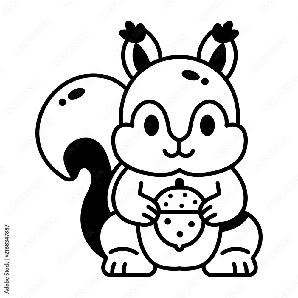 Obraz premium Glyph icon of a squirrel holding an acorn in warm autumn colors, with clean rounded shapes and simple details on a white background for thanksgiving.