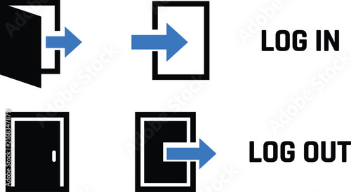 Fotografie Login and logout interface icons with arrows doors and access symbols for authen