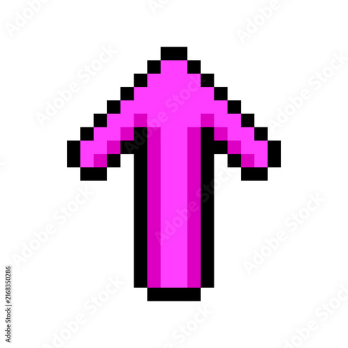 Up arrow direction jump movement button pixel art style icon magenta pink theme. Pointing up pixelated movement control video game UI asset isolated white background