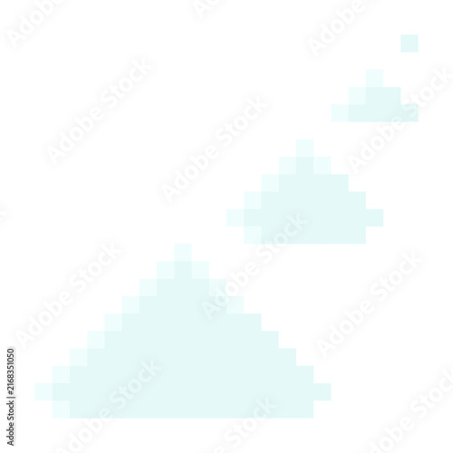 Ascending chat bubbles trail sequence message pixel art style icon light blue palette. Rising sequence small pixelated dialog trail game interface UI asset isolated white background