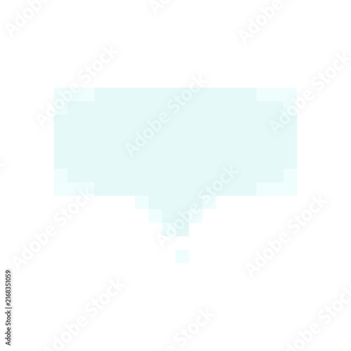 Wide speech bubble banner chat message box pixel art style light blue design. Horizontal wide pixelated dialog game interface asset isolated white background