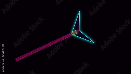 Neon cyberpunk spear animation with glowing digital energy effects 4k