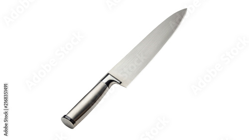 Foto Sharp silver metallic steel kitchen knife blade component isolated on a white ba