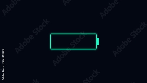 Neon glowing battery charging animation, digital energy level indicator for ui 4k
