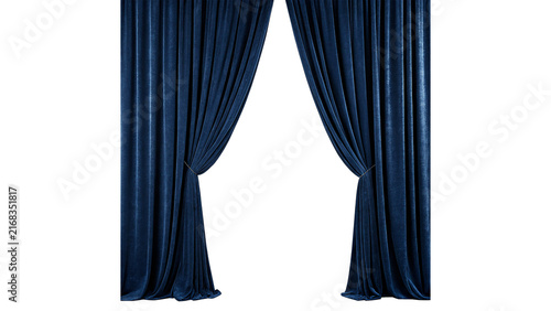 Фотография Elegant luxury blue velvet theater stage curtains isolated on a white background